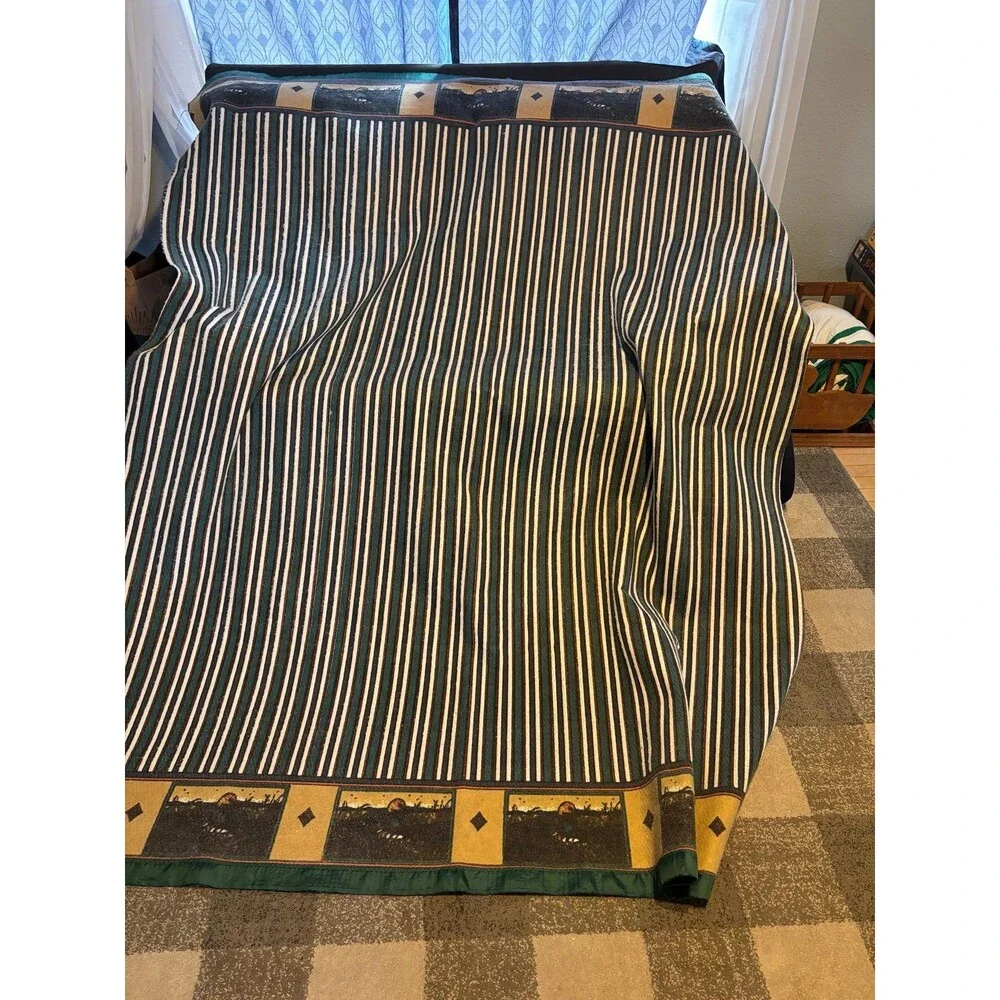 Acrylic striped blanket vintage mallard duck hunting twin satin binding